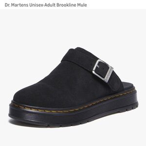 Dr. Martens Black Suede Mules with Silver Buckle